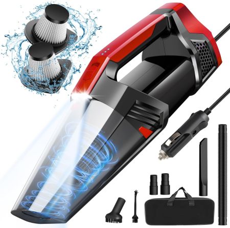 DC 12V Portable Car Vacuum 16.4ft Cord LED Light Attachments