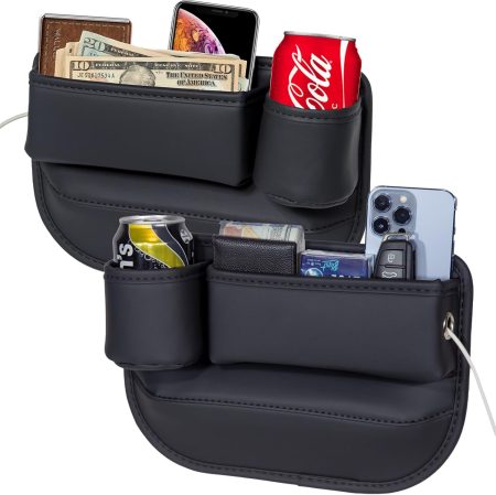 2-Pack Leather Car Seat Gap Cup Holder Storage